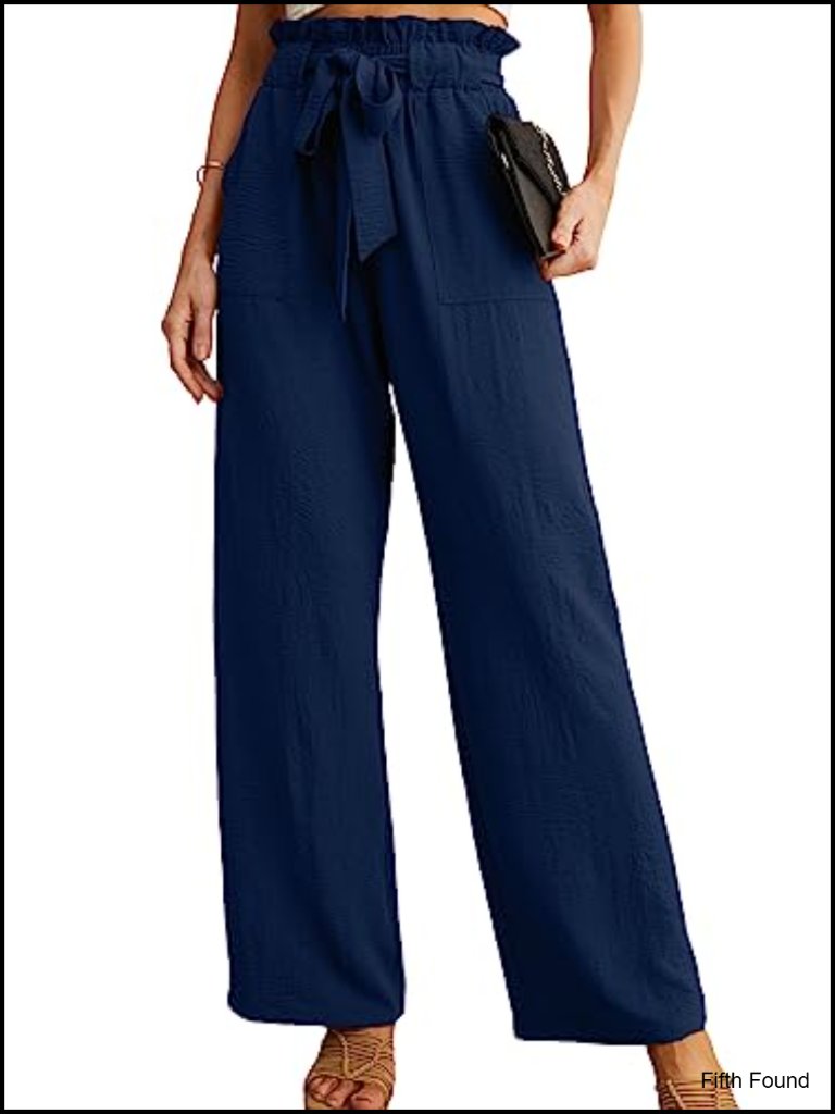 High Waist Palazzo Pants, Adjustable Knot Ankle Wide Leg Trousers With Pockets